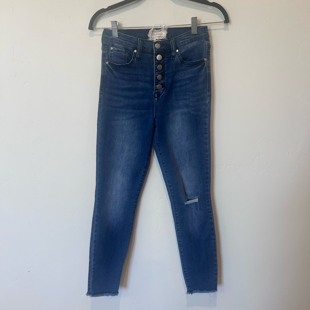 Altar’d State High Rise Women's Blue Skinny Raw Hem Jeans Size 27/5